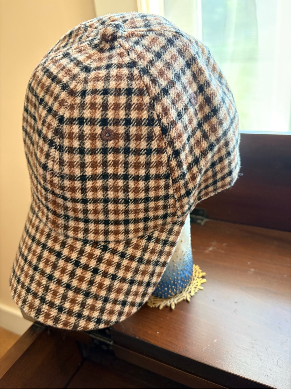 Plaid Brown and Black Check Newsboy Cap, unisex, onesize